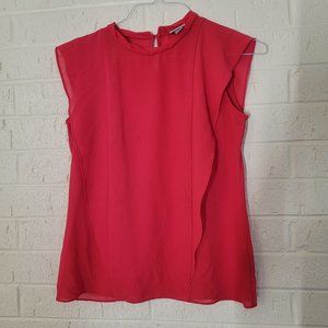 worthington hot pink sleeveless ruffle high neck professional blouse